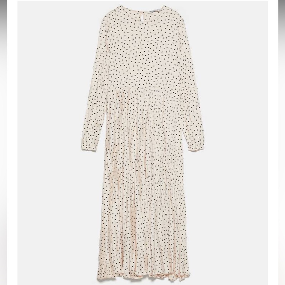 Zara Off White Black Polkadot Long Sleeve Dress
